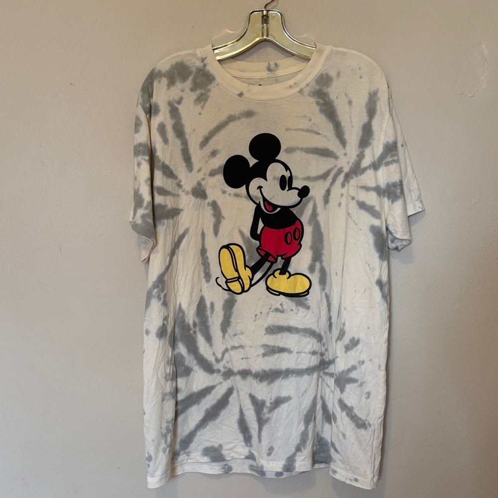 Disney Mickey Mouse Tie-Dye Long Sleeve Tee - White and Gray
